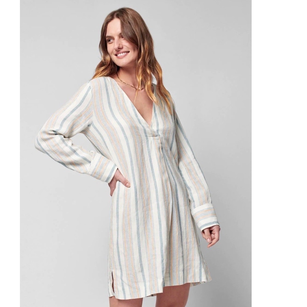 Faherty Linen Beach Days Striped Shirt. Tunic Dress M Resortwear Coastal Boho